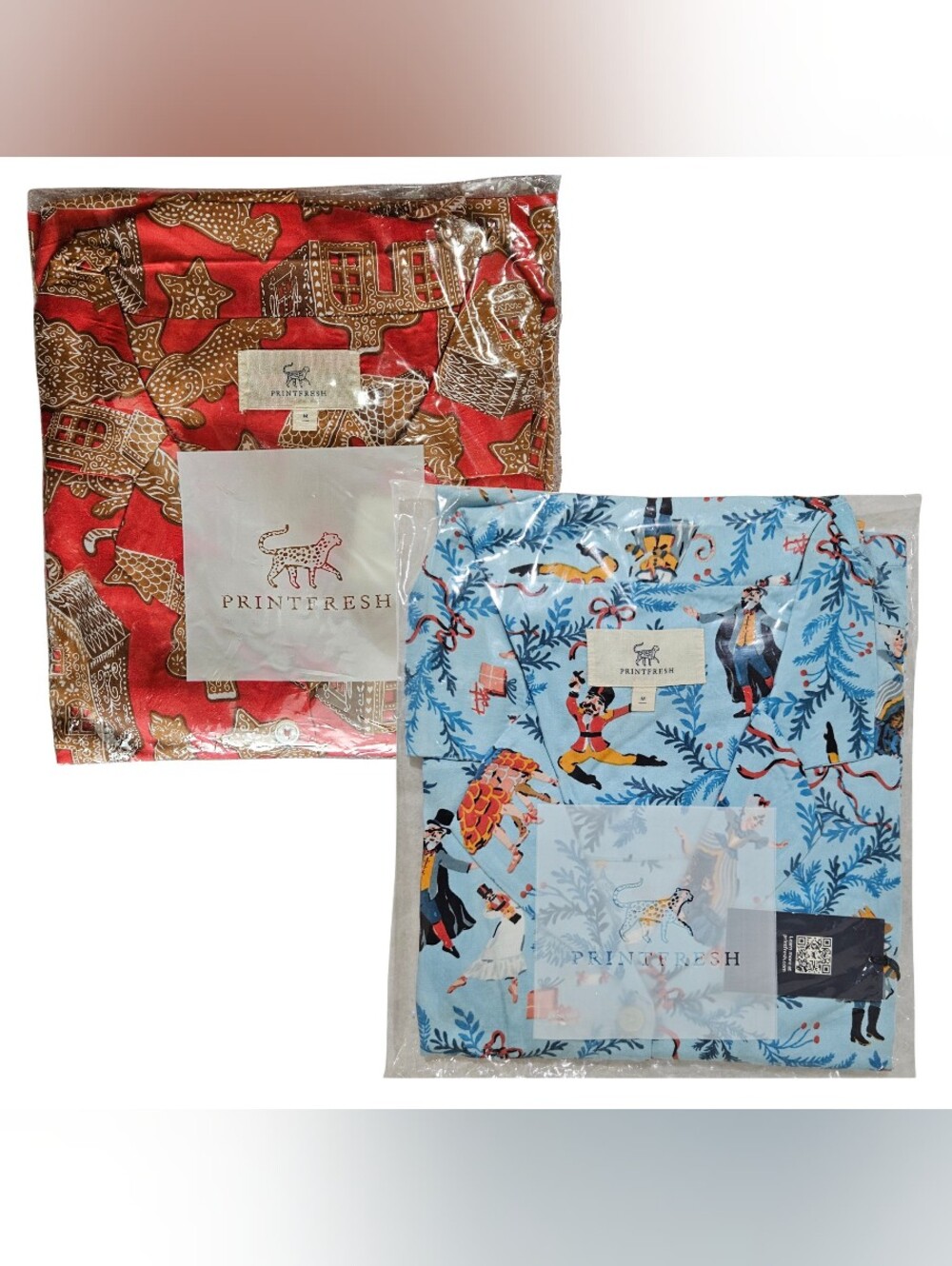 2 Printfresh Pajama Sets Wildest Dreams Eco-Satin Medium Gingerbread/Nutcracker